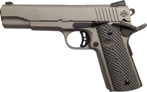Rock Island 56419 Rock Standard FS *CA Compliant 45 ACP Caliber with 5" Barrel, 8+1 Capacity, Overall Gun Metal Gray Cerakote Finish Steel, Beavertail Frame, Serrated Slide & Black G10 Grip TSW|119662