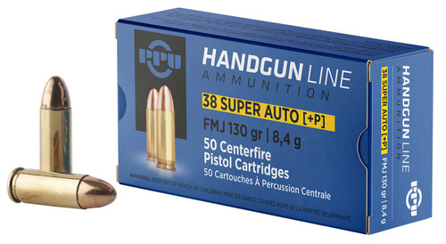 PPU PPH38SU Handgun 38Super+P 130gr Full Metal Jacket 50 Per Box/10 Case TSW|57066