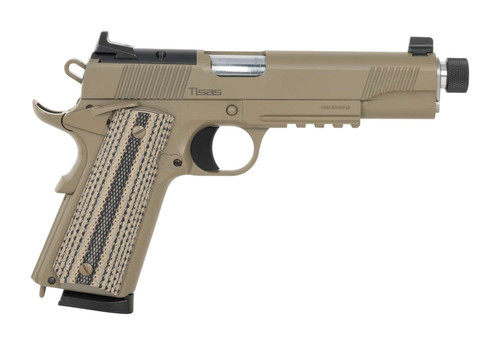 Tisas Arms 10100506 1911 Duty Full Size Frame 45 ACP 8+1 5.50" Black Threaded Barrel, Flat Dark Earth Cerakote Carbon Steel Optic Ready Slide, Flat Dark Earth Carbon Steel Frame w/Accessory Rail & Bea TSW|203129