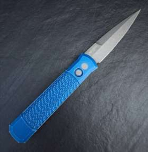 ProTech Godfather Auto Left Handed Battleworn Finished Jigged Blue Handle 924-LHAWBW Blue 924-LHAWBW Blue.