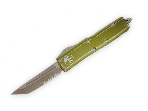 Microtech UTX-85® Tanto Partial Serrate Stonewashed Distressed OD Green Handle 233-11DOD 233-11DOD.
