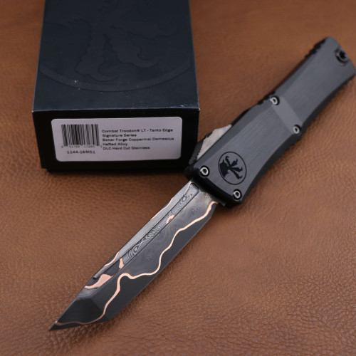 Microtech Marfione Select Combat Troodon Gen III Tanto Baker Forge CopperMai Damascus Hefted Black Alloy DLC Hardware 1144-16MS1