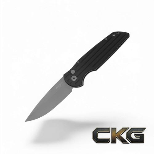 Tactical Response 3 3.5" Clip Point Blade Auto Folder Black Handle with grooves Bead Blasted Blade Plain Edge. TR-3.