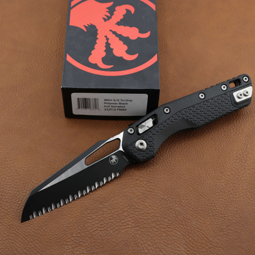 Microtech MSI Tri-Grip Polymer Black Blade Full Serrated Black Handle 210T-3PMBK 210T-3PMBK.