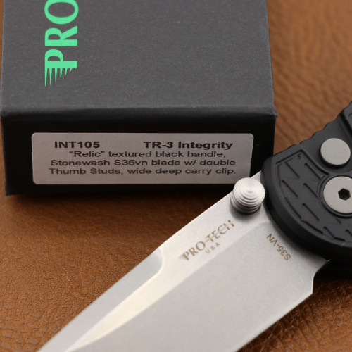 Pro-Tech TR-3 Integrity Thumbstud Manual Relic Black Stonewash INT105 INT105