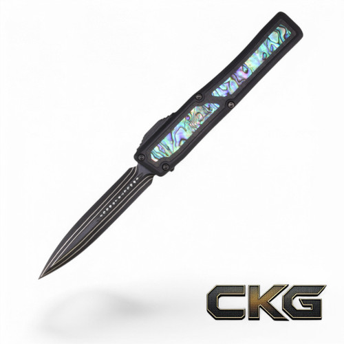Heretic Knives Nyx Double Edge Baker Forge Carbon Fiber & Abalone Inlay SN# 20 OF 30 BSTX25007-20.