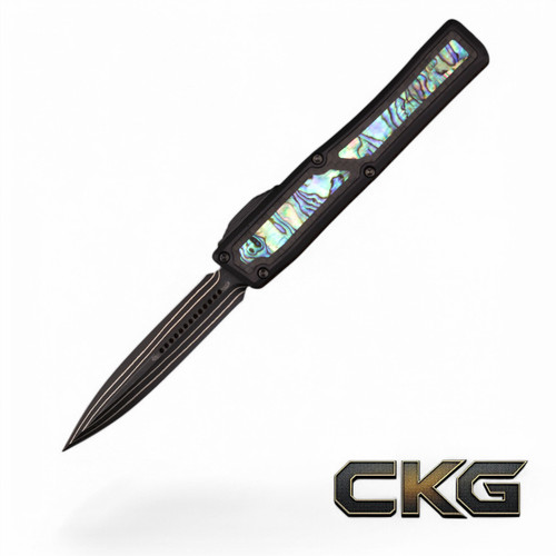 Heretic Knives Nyx Double Edge Baker Forge Carbon Fiber & Abalone Inlay SN# 22 OF 30 BSTX25007-22.