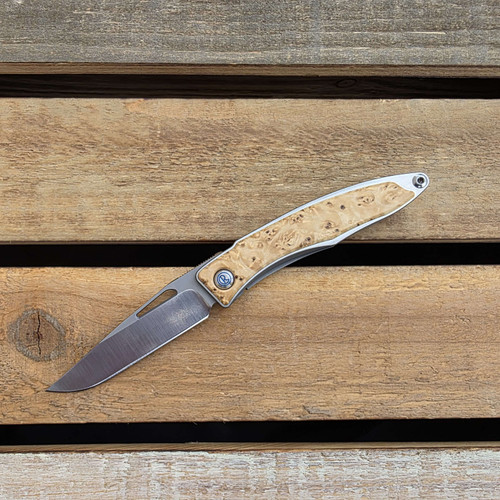 CHRIS REEVE MNANDI BOX ELDER BURL WITH SLEEVE S45VN CRMNBEU CHRIS REEVE MNANDI BOX ELDER BURL WITH SLEEVE S45VN CRMNBEU
