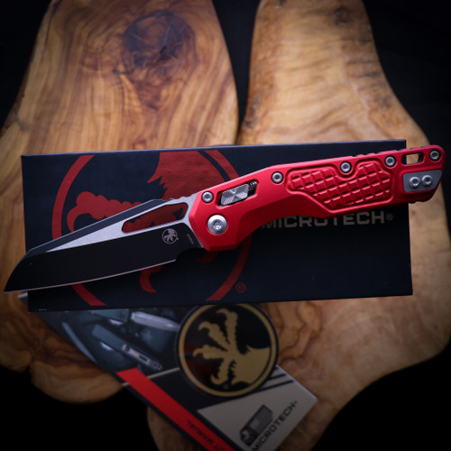 Microtech MSI Black Blade Standard Red Aluminum Frag Microtech MSI Black Blade Standard Red Aluminum Frag