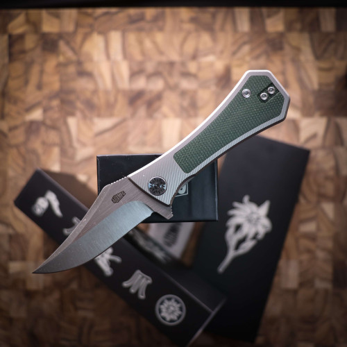 Auxiliary Manufacturing Green framelock Titanium with micarta inlay AUX-002MGN