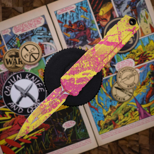 Microtech Knives Cypher II D/E Standard Corvette Yellow/ Pink Splatter Signature Series 1242-1CYPK SPLS