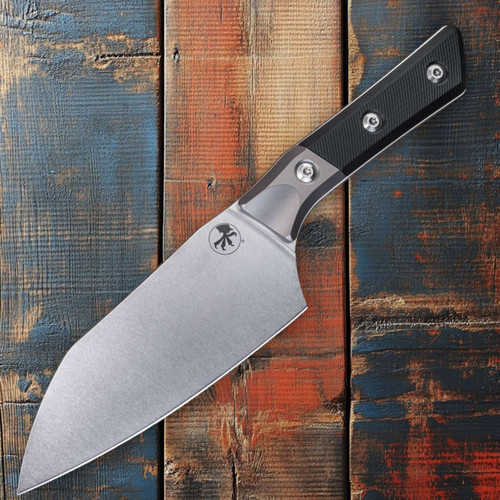 MICROTECH KNIVES 6" SANTOKU KNIFE STONEWASH STANDARD TITANIUM BOLSTER BLACK G-10 3200B-10BK