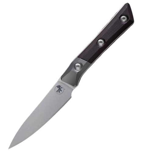 Microtech Knives 3.5" Pairing Knife Stonewash Standard Titanium Bolster Black Cherry G-10