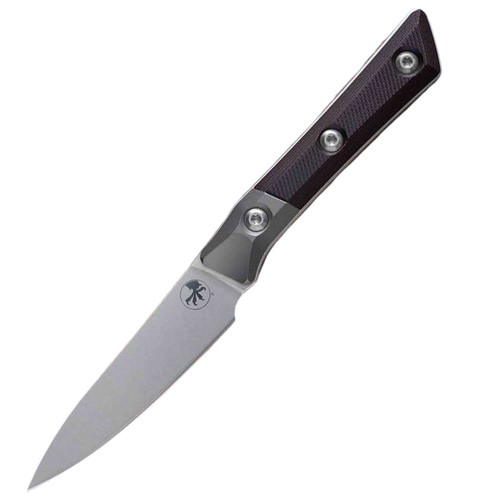 MICROTECH KNIVES 3.5" PAIRING KNIFE STONEWASH STANDARD TITANIUM BOLSTER BLACK CHERRY G-10 3500B-10BC