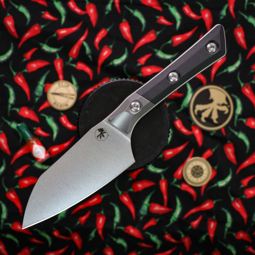 Microtech Knives 4.2" Santoku Knife Stonewash Standard Titanium Bolster Black G-10 3300B-10BK