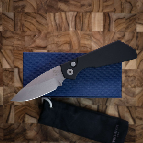 Protech Knives PT+ Strider Auto Black Handle, Stonewashed Blade And Button Magnacut PTK-PT+1-U Protech Knives PT+ Strider Auto Black Handle, Stonewashed Blade And Button Magnacut PTK-PT+1-U