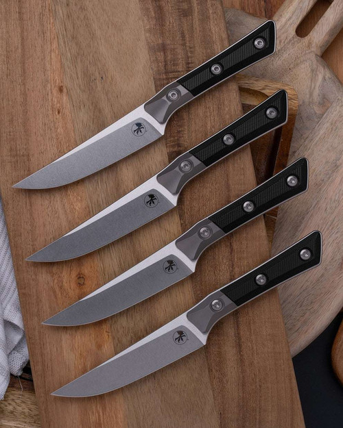 MICROTECH 4.5" STEAK KNIFE STONEWASH STANDARD BLACK G-10 3600B-10SETBK