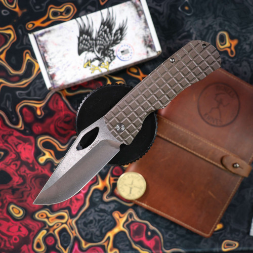 MCNEES KNIVES 3.75 DIXON FRAG BRNZ-A SATIN HARDWARE SATIN STONEWASH BLADE SIMS1T2383
