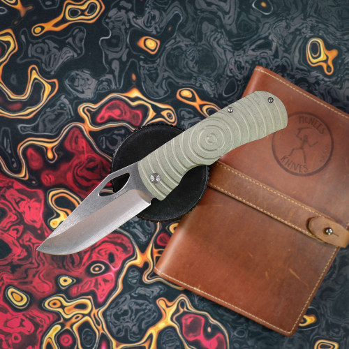 McNees Knives 3.75 Dixon Shockwave GRN/BRZ-A Satin Hardware Satin Stonewash Blade SIMS1T2427