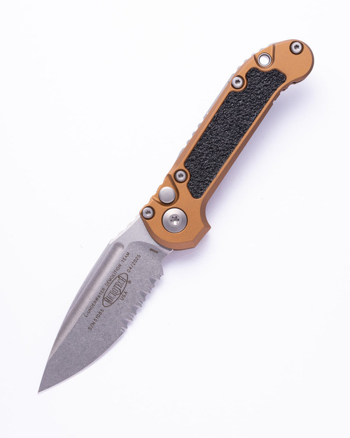 Microtech LUDT Gen III Drop Point Partial Serrated Stonewash Tan Handle 1135-11TA 01
