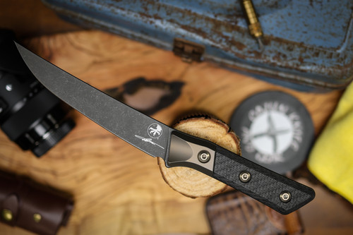 Microtech 6.125" Boning Knife DLC Blade Bronze Titanium Bolster Carbon Fiber