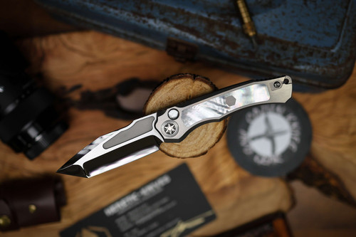 HERETIC KNIVES WRAITH V4 AUTO TANTO MIRROR POLISH TITANIUM CHASSIS MOP INLAYS SS26003