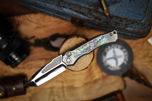 Heretic Knives Wraith V4 Auto Tanto Mirror Polish Titanium Chassis Abalone Inlays SS26004
