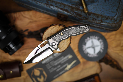 Heretic Knives Medusa Manual Tanto Mirror Polish Titanium Chassis Meteorite Inlay With Gold SS26001