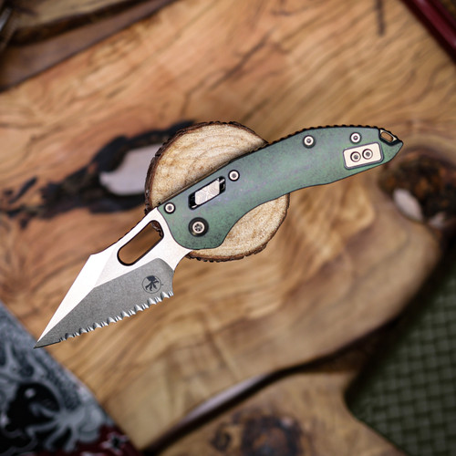 Stitch RAM-LOK Full Serrated Marfione Select Bronzed Stonewash Finish Antique Green Anodized Slab Side Titanium  Bronze Titanium Accent Bronzed Double Vapor Blast Stainless