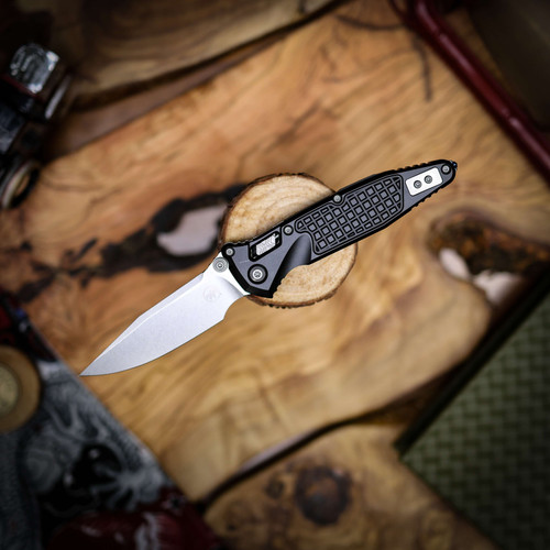 Microtech Socom Ram-Lok Double Edge Stonewash Standard Frag Aluminium Black 160RL-10FR