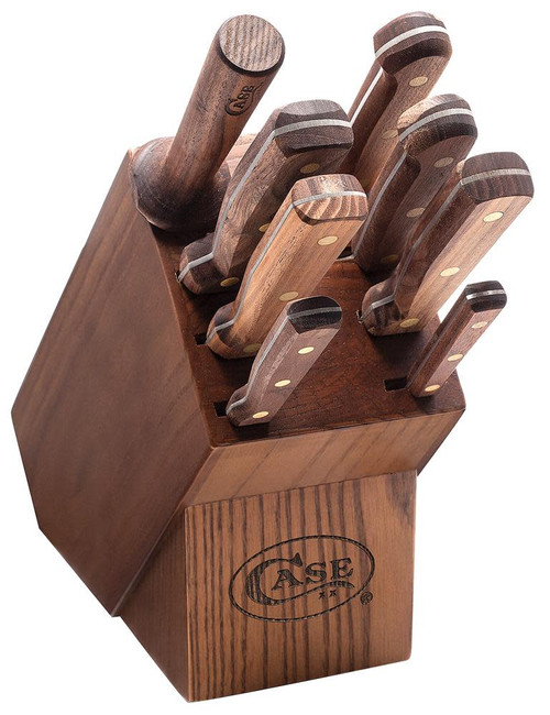 CASE HOUSEHOLD CUTLERY 9-PIECE BLOCK SET (SOLID WALNUT HANDLES)