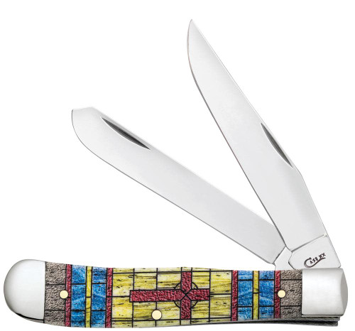 Case Smooth Natural Bone Stained Glass Trapper Cross in Jewel Box 38713