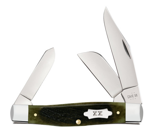 CASE SAWCUT JIGGED OLIVE GREEN BONE LARGE STOCKMAN