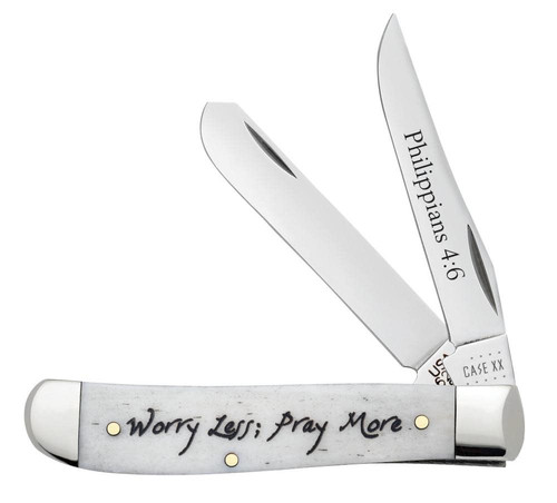 CASE RELIGIOUS SAYINGS WORRY LESS, PRAY MORE EMBELLISHED SMOOTH NATURAL BONE MINI TRAPPER