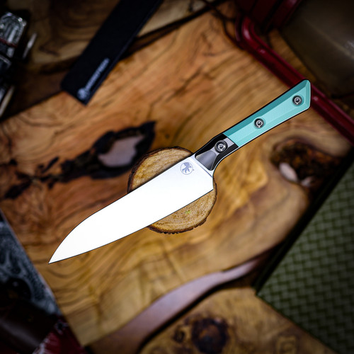 Microtech 6" Utility Knife Stonewash Standard Titanium Bolster Caribbean Blue G-10