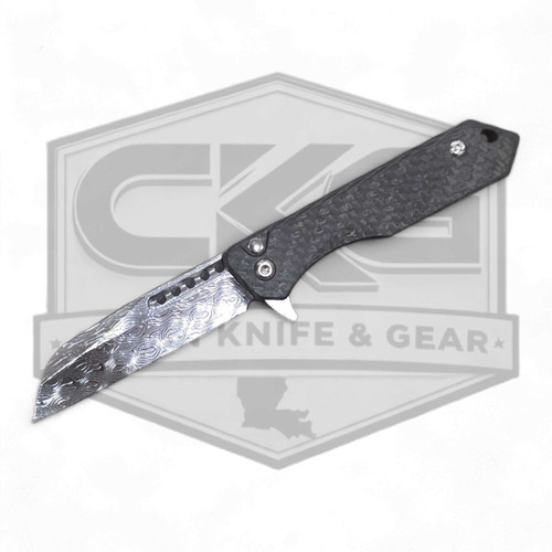 HERETIC KNIVES CUSTOM JINN MANUAL WITH POLISHED VEGAS FORGE VINES AND ROSES, CARBON FIBER CHASSIS AND FLAMED TITANIUM CLIP SN 12 BSTX26006