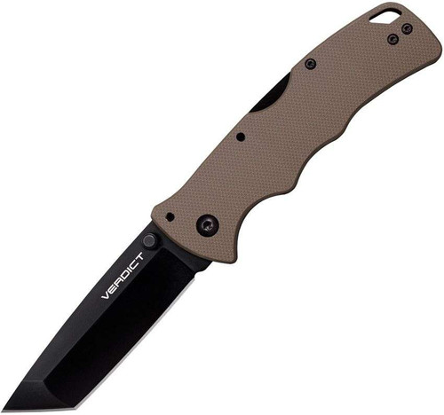 COLD STEEL VERDICT / 3" TANTO POINT / AUS10A W/ BLACK DLC FINISH / FDE G-10 HANDLE / BLACK POCKET CLIP CS-FL-C3T10AFDE