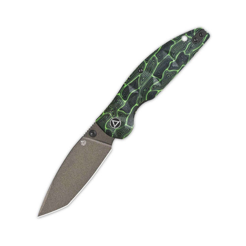 QSP Turtle Punk 14C28N, champagne ceramic coated, Handle: Black/Green G10 QS158-C2