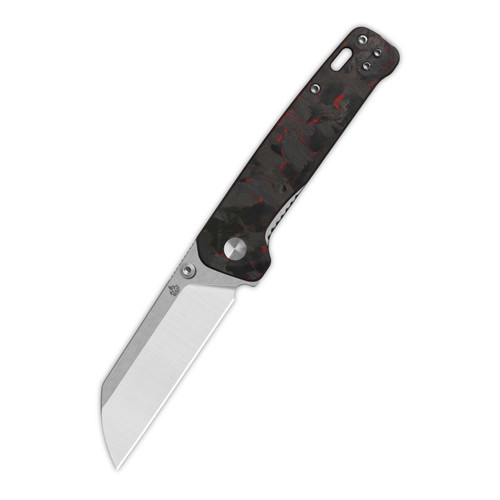 QSP Penguin V2 D2, 2 tone finish stonewash - satin, Handle: Red shredded CF overlay G10 QS130V2-F1