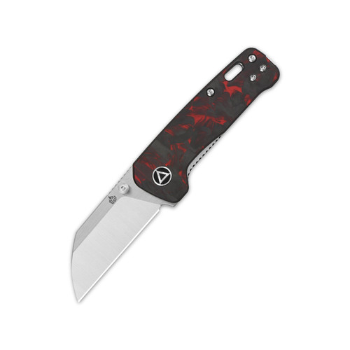 QSP Penguin Mini Sandvik 14C28N, 2 tone satin, Handle: Red shredded CF overlay G10 QS130XS-E1