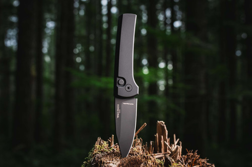 Protech Knives Chavez Scapegoat Auto solid black aluminum handle, DLC black MagnaMax blade, black hardware, black deep carry clip. RCS1103-SWAT