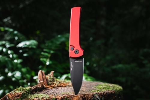 Protech Knives Chavez Scapegoat Auto - solid red aluminum handle, DLC black MagnaMax blade, black hardware, black deep carry clip. RCS1103-Red
