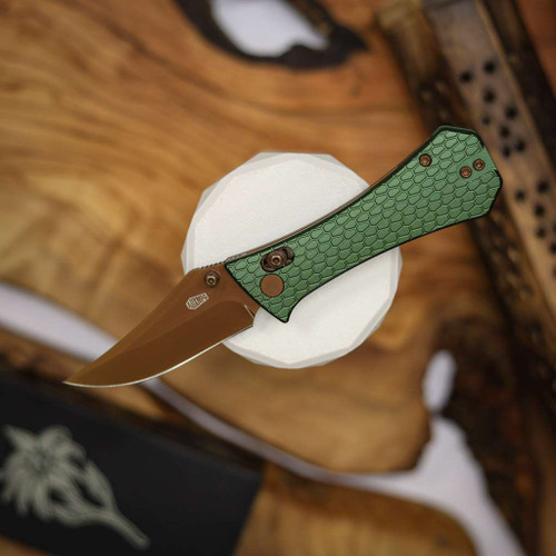 AUXILIARY MANUFACTURING POCKET BOWIE CROSSBAR FOLDER GREEN ALUMINUM AUX009GRN