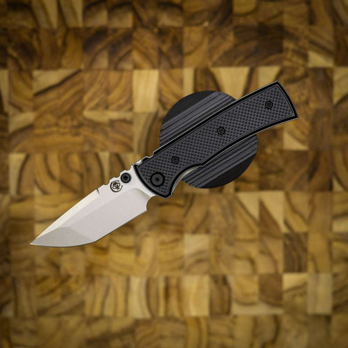 Chaves Knives Redencion Street SW PVD Linerlock Black Ti Blue Label Aluminum Knurled SW Tanto CK-1B2-2B9A-2D1-BL