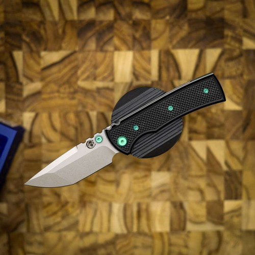Chaves Knives Redencion Street SW PVD Linerlock Green Ti Blue Label Aluminum Knurled SW Tanto CK-1B2-2B9A-2D1-GR