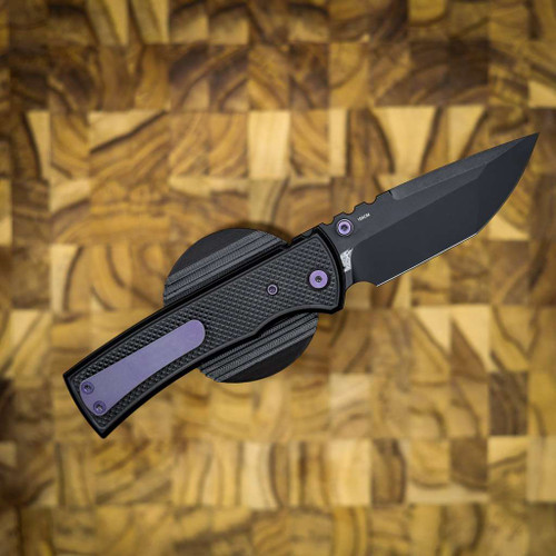 Chaves Knives Redencion 229 SW PVD Linerlock Purple Ti Blue Label Aluminum Knurled Black Tanto CK-1A2-2C9A-2D1-PRP