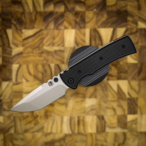 Chaves Knives Redencion 229 SW PVD Linerlock Black Ti Blue Label Aluminum Knurled SW Tanto CK-1A2-2B9A-2D1-BL