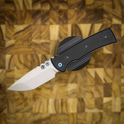 Chaves Knives Redencion 229 SW PVD Linerlock Blue Ti Blue Label Aluminum Knurled SW Tanto CK-1A2-2B9A-2D1-BLUE