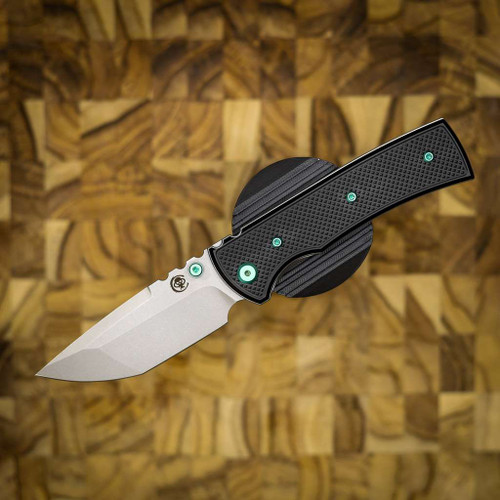 Chaves Knives Redencion 229 SW PVD Linerlock Green Ti Blue Label Aluminum Knurled SW Tanto CK-1A2-2B9A-2D1-GR