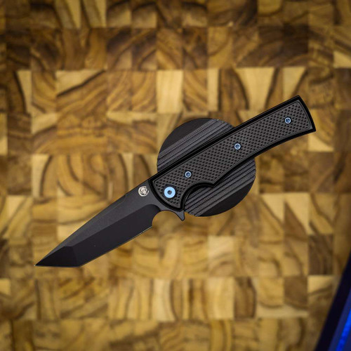 Chaves Knives Liberation Street SW PVD Linerlock Blue Ti Blue Label Aluminum Knurled Black Tanto CK-2B2-2C9A-2D1-BLUE